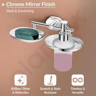 Plantex J4 Stainless Steel Soap Dish with Liquid Dispenser/Soap Stand for Bathroom Wall Mount/Shampoo Dispenser/Bathroom Accessories (Chrome Finish) Onix