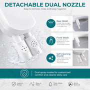 Plantex Bidet Attachment for Toilet Seat/Non-Electric Dual Nozzle Front & Rear Wash/Self-Cleaning Retractable Nozzles/Adjustable Water Pressure/Easy DIY Install -(White & Black)