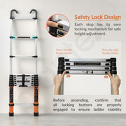 Plantex 2.9m (9.5 ft.) Aluminium Telescopic Ladder/10-Step Portable Ladder with Removable Hooks/Foldable Multipurpose Collapsible Ladder for Home & Outdoor Use/2 Year of Warranty by Plantex (Orange)
