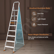 Plantex Legend Aluminium Folding 8 Step Ladder for Home - 8 Step Anti Skid Ladder/Wide Step Ladder (Orange-Silver)