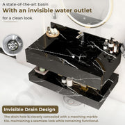 Plantex Floating Vanity/Slab Tile Vanity with Washbasin for Bathroom/Wall Mount Cabinet with Sink - (Dustin Black - 80 X 45 cm)
