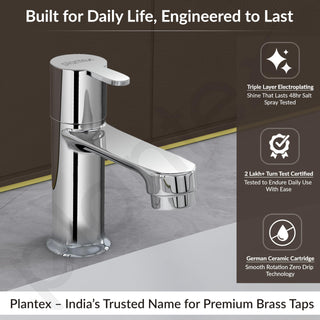 Plantex Pure Brass Pillar Tap for wash Basin with Water Saving Aerator/Wash Basin Tap/Taps for Basin- 7 Year Warranty by Plantex-(FLO-803-Chrome)