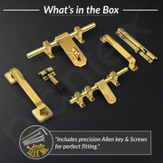 Plantex Stainless Steel Door Kit for Single Door/Door Accessories (10-inch Al-Drop,8-inch Latch,2 Handles of 8 and 7 Inch,7-inch Tower Bolt and 4-inch Door Stopper- (PVD Gold)