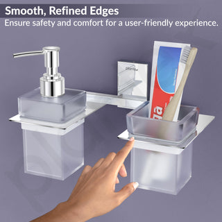 Plantex 304 Grade Stainless Steel Liquid Soap Dispenser/Tumbler Holder/Toothbrush Holder/Bathroom Accessories (Crystal - Chrome)