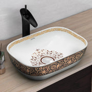 Plantex Table Top Wash Basin For Bathroom/Designer Ceramic Basin/Countertop Vessel Sink Basin - Indo-European Collection (18 x 13 x 5 Inch)