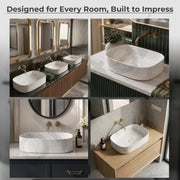 Plantex Wash Basin for Bathroom/Ceramic Table Top Washbasin/Countertop Vessel Sink Basin - (White Marble,  21.5 x 15 x 6 Inch)