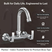 Plantex Pure Brass Sink Mixer with Double Handle Hot and Cold Water Tap for Kitchen/Bathroom Basin Faucet with Brass Wall Flange & Teflon-Tape - (COL-1014, Chrome Finish)
