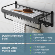 Plantex Space Aluminium Bathroom Hangers for Clothes/Towel Holder in Bathroom/Towel Stand/Bathroom Accessories (22 Inch) Matt Black