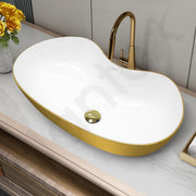 Plantex Ceramic Wash Basin for Bathroom/Table Top Washbasin/Designer Countertop Basin for Bathroom/Restaurants/Hotel (White&Gold - 24.5 x 13 x 5.5 Inch)
