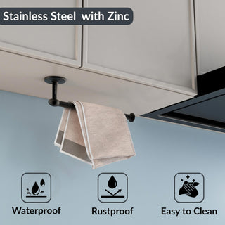 Plantex Stainless Steel Paper Holder/Kitchen Tissue Paper Roll Holder/Wall Mount Towel Stand/Kitchen Accessories - Pack of 1 (Black)