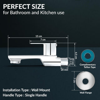 Plantex Single Lever Long Body Bib Tap for Bathroom with Water Saving Aerator/Tap for Wash Basin with Brass Spindle/Wall Mount Bib Tap with Wall Flange and Teflon Tape (SAGA-1292- Chrome)