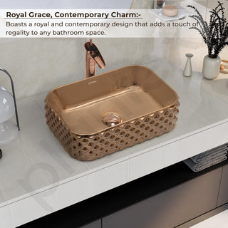 Plantex Ceramic Wash Basin/Tabletop Wash Basin/Designer Countertop Basin for Bathroom/Restaurants/Hotel – Rectangular (295, Rose Gold, 19 x 13 x 5 Inch)