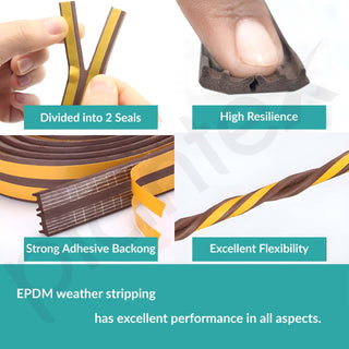 Plantex Window Seal Tape for Perimeter/Door Strip/DIY 3M Self Adhesive/Soundproof & Weatherproof Strip - Pack of 4 (E Shape, 18Feet, Brown)