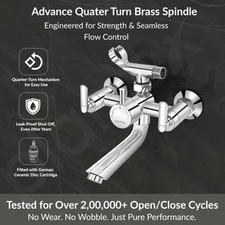 Plantex Bal-517 Pure Brass Telephonic Wall Mixer with Crutch Arranging of Hot & Cold Water with Water Saving Nozzle for Bathroom and Brass Wall Flange -7 Year Warranty -(Chrome)