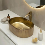 Plantex Table Top Wash Basin For Bathroom/Designer Ceramic Basin/Countertop Vessel Sink Basin - Indo-European Collection (Golden, 20 x 13 x 6 Inch)