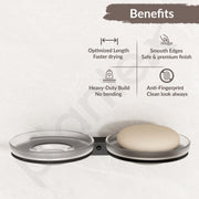 Plantex Double Soap Dish/Stainless Steel Glass dual Soap Holder/Case/Stand/Soap Bar for Kitchen/Bathroom Accessories - Pack of 1 (Black)