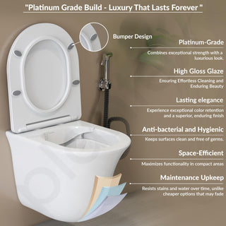 Plantex Ceramic Wall Hung Commode for Toilet/Rimless Washdown Western Commode/Commode with Soft Closing Toilet Seat - P Trap (Glossy White)
