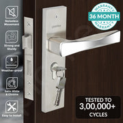 Plantex Heavy-Duty Door Lock Set - Main Door Lock Handle Set/Mortise Lock with 3 Keys, Brass Lockbody & Cylinder (8085 - Satin Steel & Chrome)