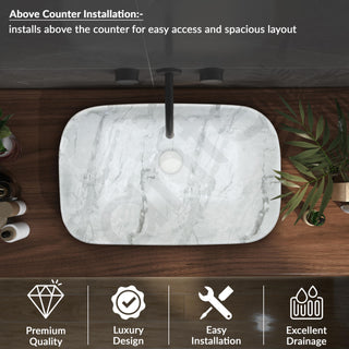 Plantex Tabletop Wash Basin/Bathroom Sink/Wash Basin Over Counter/Designer Ceramic Wash Basin for Bathroom (21.5x114x4.5 Inch - Marble Finish)