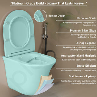 Plantex Imported Western Commode/Wall Hung Commode for Toilet/Rimless Washdown Western Toilet with Soft Close Toilet Seat Cover - P Trap (1163 - Matt Light Green)