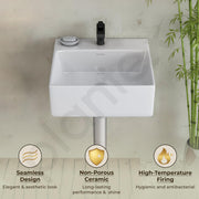 Plantex Ceramic Wash Basin for Bathroom/Wall Hung Basin/Bathroom Sink with 10 Years Glaze Warranty by Plantex/Washbasin for Restaurant/Hotel (Glossy White/Cuba - 14 x 12 x 5 Inch)