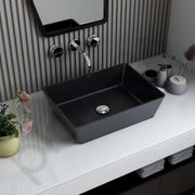 Plantex Table Top Basin for Bathroom/Quartz Rectangle Basin/Vessel Sink Basin Over Counter for Home/Restaurant (Black, 18 x 13 x 5 Inch)