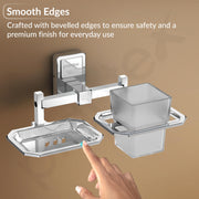 Plantex 304 Grade Stainless Steel 2in1 Soap Holder with Tumbler Holder/Wall Mounted Stand/Bathroom Accessories - Darcy (Chrome)