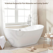 Plantex Acrylic Bathtub/1500mm Freestanding Bath tub for Adults/Deep Soaker Bathtub with Overflow, Popup and Drain Pipe (White, BSM-206)