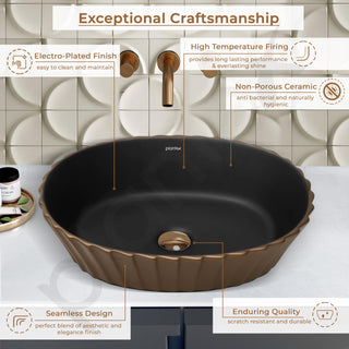 Plantex Table Top Wash Basin/Designer Ceramic Basin/Oval Basin for Bathroom/Home/Office/Hotel (Black & Red Copper - 19 x 15 x 5 Inch)