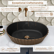 Plantex Table Top Wash Basin/Designer Ceramic Basin/Oval Basin for Bathroom/Home/Office/Hotel (Black & Red Copper - 19 x 15 x 5 Inch)