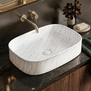 Plantex Wash Basin for Bathroom/Ceramic Table Top Washbasin/Countertop Vessel Sink Basin - (White Marble,  21.5 x 15 x 6 Inch)
