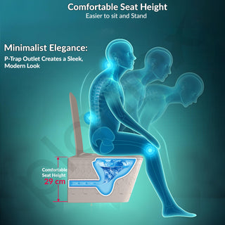 Plantex Ceramic Commode/Rimless Western Toilet/Wall Hung Commode with Soft Closing Toilet Seat Cover- P Trap - (LAS03, Khakhi)