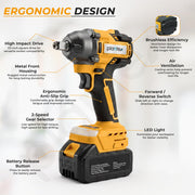 Plantex 21V Brushless Cordless Impact Wrench/1/2 Inch Drive/350N.m Electric Impact Wrench Kit with 2 Li-Ion Batteries/Charger/Sockets & Carrying Case - (Yellow, ML-W012)