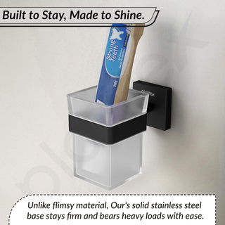 Plantex Stainless Steel Tumbler Holder for Bathroom/Toothbrush Glass Holder/Bathroom Accessories - Pack of 1, Aqua (Black)