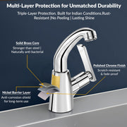 Plantex Pure Brass High Neck Pillar Cock Water Tap with Teflon Tape/360 Degree Swivel Spout/Single Lever Tabletop Basin Sink Cock - (3503, Chrome)
