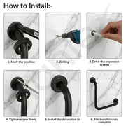 Plantex L-Shape Grab Bar for Toilet/Support Handle for Senior Citizen/Anti-Slip Shower Handrail - Stainless Steel, Pack of 1 (Black)