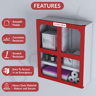 Plantex GI Steel First Aid Box Empty/Medicine Box for Home/Emergency Medical Box for Medicine Storage with Multi Compartments for School, Office, Factories with Clip Lock (Red & White) Wall Mountable