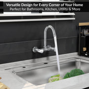 Plantex Pure Brass Sink Mixer Tap/Wall Mount Hot and Cold Tap for Bathroom/Double Handle Water Taps for Bathroom Basin with Brass Wall Flange & Teflon Tape (PAC-1814, Chrome)
