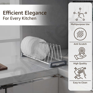 Plantex Durable Stainless Steel Plate Stand for Kitchen Cabinet/10 Slot Plate Oraganizer for Kitchen/8 Inch Thali Stand with Anti-Scratch Base(Size-8Inches, Slot- 10, Pack of 1)