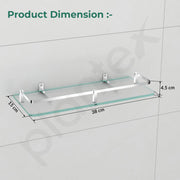 Plantex Glass Shelves for Bathroom/Frosted Bathroom Glass Wall Shelf with Brass Railings and Brackets- Pack of 2 (15 x 6 Inch, Chrome)