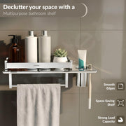Plantex Stainless Steel Bathroom Shelf/Multipurpose Bathroom Shelf For Wall/Attached Tumbler and Napkin Holder For WashBasin(15 Inches)