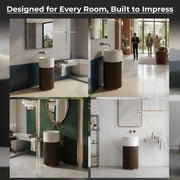 Plantex Pedestal Wash Basin/Acrylic Resin & Quartz Free Standing Wash Basin/Round Basin for Bathroom/Home/Office/Restaurant- (10056, Beige & Brown)
