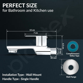 Plantex Single Lever Long Body Bib Tap for Bathroom with Water Saving Aerator/Tap for Wash Basin with Brass Spindle/Wall Mount Bib Tap with Wall Flange and Teflon Tape (SAGA-1292- Chrome)