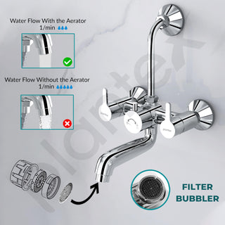 Plantex Pure Brass Wall Mixer for Bathroom 2 in 1 with L-Bend Provision for Overhead Shower/Mixer Tap for Bathroom with Water Saving Nozzle Aerator - 7 Year Warranty by Plantex (Ore-1420, Chrome)