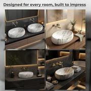 Plantex Ceramic Basin for Bathroom/Table Top Ceramic Basin/Washbasin for Bathroom (Marble Finish - 19.5 x 14 x 6 Inch)