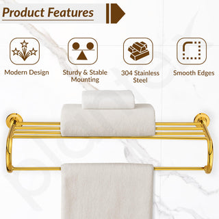 Plantex 304 Grade Stainless Steel 24 inch Towel Rack for Bathroom/Towel Stand/Hanger/Bathroom Accessories - Daizy (Golden)
