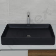 Plantex Black Tabletop Basin for Bathroom/Countertop Wash Basin/Ceramic Bathroom Basin/Washbasin for Restaurant, Hotel(Matt Black Finish, 24 x 13 x 5 Inch)