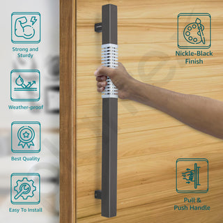 Plantex Door Handle/Stainless Steel Handle for Main Door/18 Inch Pull-Push Handle for Home/Office/Hotel - Pack of 1 (N-Black and Chrome) - 3 Years Warranty