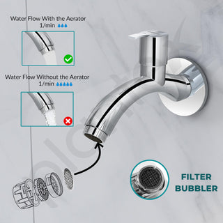 Plantex AQ-1402 Pure Brass Bib Cock Water Tap with Water Saving Aerator/Bib Tap with Brass Wall Flange & Teflon Tape-7 Year Warranty (Mirror Chrome Finish)