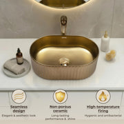 Plantex Table Top Wash Basin For Bathroom/Designer Ceramic Basin/Countertop Vessel Sink Basin - Indo-European Collection (Golden, 20 x 13 x 6 Inch)
